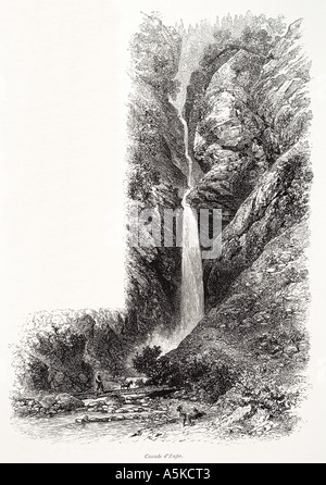 d ' Enfer Wasserfall Mountain national park Midi-Pyrénées Pyrenäen Frankreich Französisch Torrent Schlucht Ziege Track schroffen steilen Wasser Tropfen p Stockfoto