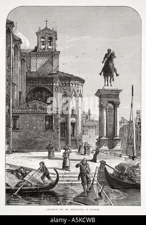 Giovanni Paolo Campo Santi Pferd Reiterstatue Bartolomeo Colleoni Gondel Gondoliere quadratische Kirche Venedig Venito Venezia ven Stockfoto