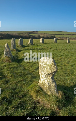 die merry Maidens Stein Kreis in der Nähe von später in Cornwall, england Stockfoto