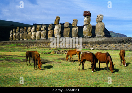 Ahu Tongariki Moai, Rapa Nui (Osterinsel), Chile Stockfoto