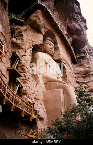 27 Meter hohen Höhlen Maitreya Buddha am Bingling Si Gansu, China Stockfoto