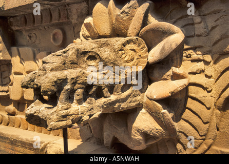 Quetzalcoatl Kopf am Tempel der gefiederten Schlange in Teotihuacan, Mexiko Stockfoto