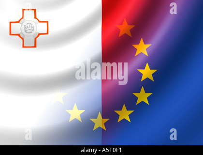 Flagge Malta und EU-Flagge Europäische Union Stockfoto