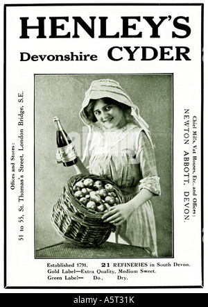 Henleys Devonshire Cyder 1914 Werbung für die Devon abgefüllt Apfelwein mit 21 Raffinerien in South Devon Stockfoto