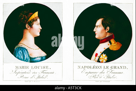 Napoleon et Marie Louise Emperoro und Kaiserin heiratete im Jahre 1810 streng dargestellt in einem Kupferstich von Bertrand Stockfoto