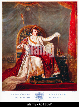1er Empereur Napoleon sitzt auf dem Thron bei seiner Krönung im Jahre 1805 Portrait von PM Alix nach Garnerey Stockfoto