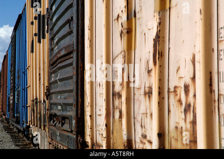 Farbe Nahaufnahme eines Güterzuges auf einem Abstellgleis. Kamera: Nikon D2x. Stockfoto