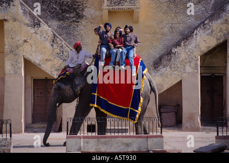 Familie genießt einen Elefantenritt in Indien Stockfoto