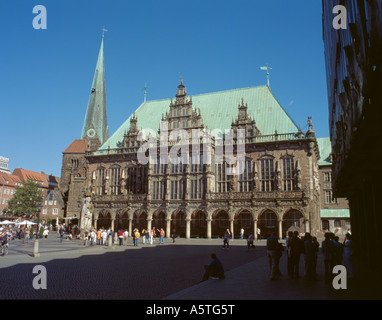 Rathaus (Town Hall) gesehen über Marktplatz (Marktplatz) vom Haus der Bürgerschaft, Stadt Bremen, Bremen, Deutschland Stockfoto