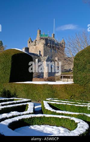 Cawdor Castle, Inverness-Shire, Gärten Afer ein morgens leichten Schneefall.  XPL 4976-465 Stockfoto