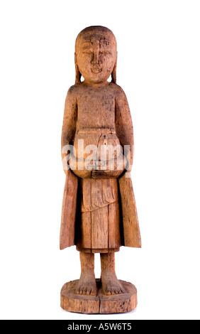 Jizo Stil geschnitzten hölzernen buddhistische Statue eines Mönchs mit einer Almosenschale. DSC 8442 Stockfoto