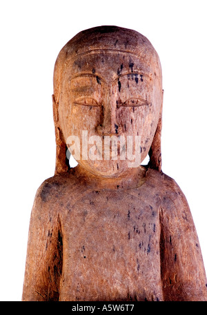 Jizo Stil geschnitzten hölzernen buddhistische Statue eines Mönchs mit einer Almosenschale. DSC 8443 Stockfoto