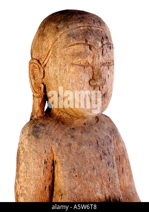 Jizo Stil geschnitzten hölzernen buddhistische Statue eines Mönchs mit einer Almosenschale. DSC 8445 Stockfoto