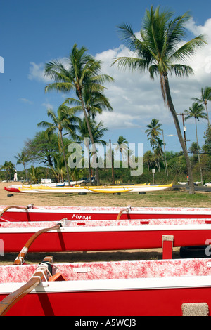 Ausleger-Kanus am Strand von Haleiwa Nordküste Oahu Hawaii USA Stockfoto