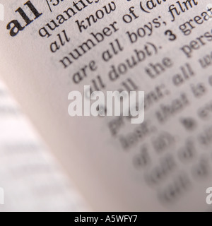 das Wort alle beschrieben im Wörterbuch Stockfoto