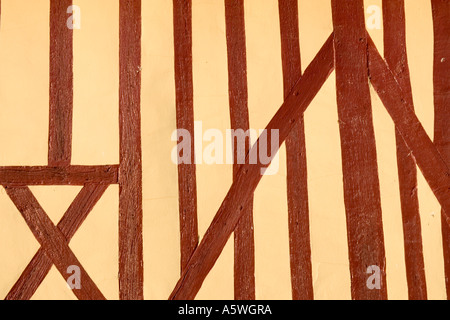 Detail gestaltete Holzhaus Beuvron-En-Auge Calvados Normandie Frankreich Stockfoto