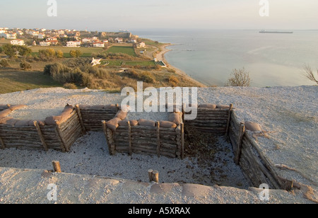 Gräben über einen befestigten Strand auf der Halbinsel Gallipoli, wehrte wo osmanischen Truppen eine alliierte Invasion im Jahre 1915, Türkei. Stockfoto