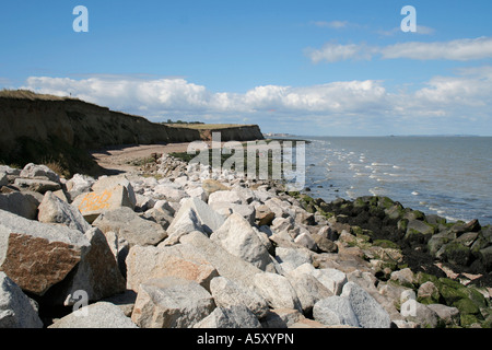 Ein Blick auf Reculver Strand zeigen des Küstenschutzes Stockfoto