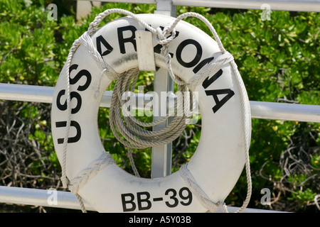 Rettungsring von USS Arizona Pearl Harbor Oahu Hawaii, wo die Japaner das Schiff versenkt und führen die USA in den 2. Weltkrieg Stockfoto