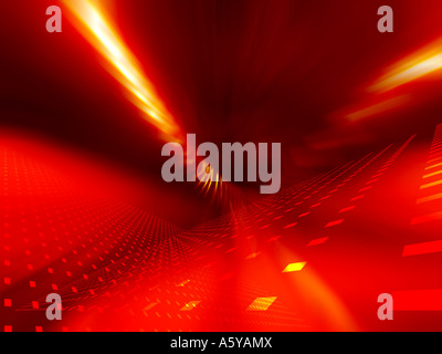 Licht, Strahl und Neon rot unterlegt Stockfoto