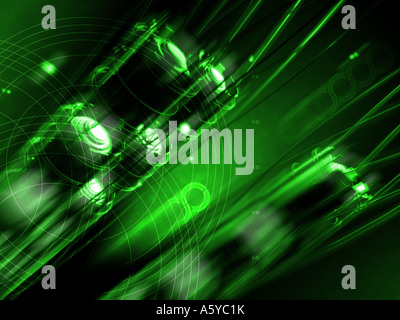 Dreidimensionale Gegenstände auf einem Neon-Hintergrund Stockfoto