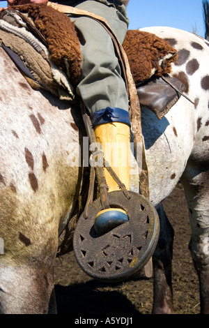 Gaucho Cowboy auf dem Rücken der Pferde in der Nähe von Necochea, Argentinien. Stockfoto