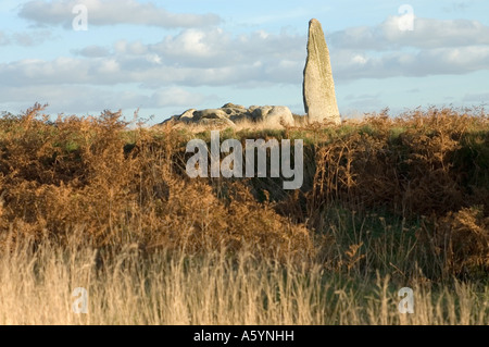 Menhir von Cam Louis in der Landschaft an der Küste von Plouescat im Finistere Brittany France Stockfoto