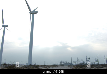 Wind-Generatoren oder auch genannt Turbinen im San Gorgonio Pass in der Nähe von Palm Springs Kalifornien Stockfoto