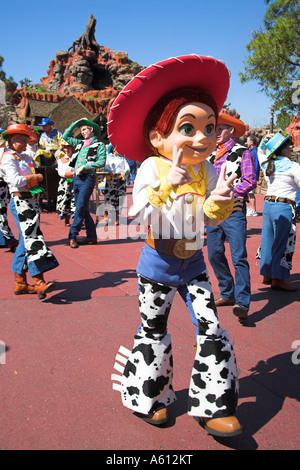 Jessie Parade in der Nähe von Splash Mountain, Frontierland, Magic Kingdom, Disney World, Orlando, Florida, USA Stockfoto