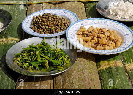 Verschiedene vegetarische Gerichte aus Myanmar Stockfoto