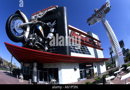 Glücksspiel im berühmten Harley Davison Restaurant auf dem Strip in der Wüste des aufregenden Las Vegas Nevada und Energie in den USA Stockfoto