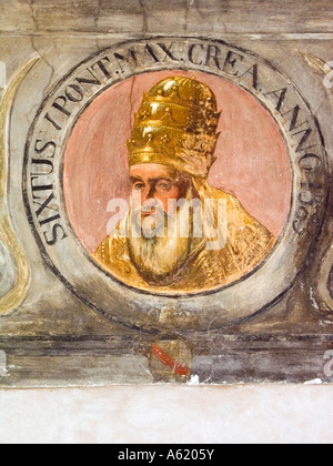 Papst Sixstus V, Fünftens Sisto, 1383, Porträt Fresko Gemälde in der Cloisty von Sant Maria la Nova Kirche in Neapel, Kampanien Stockfoto