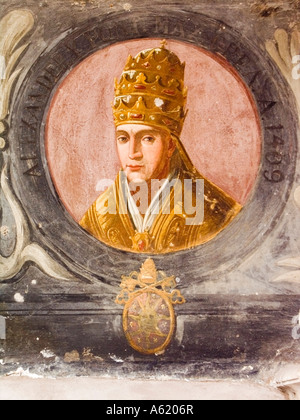 Papst Alexander I - 1409 - Porträt Fresko Gemälde in der Cloisty von Sant Maria la Nova Kirche in Neapel, Kampanien Italien Stockfoto