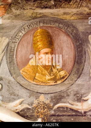 Papst Nikolaus IV. Nicola, viertens Fresko Gemälde in der Cloisty von Sant Maria la Nova Kirche in Neapel, Kampanien Italien Stockfoto