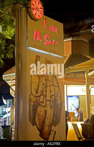Lau Pa Sat Festival Markt Hawker Centre Zeichen, Chinatown, Singapur Stockfoto