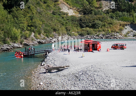 Shotover Jet-Boot Unternehmen base Shotover Canyon und Fluss in der Nähe von Queenstown Neuseeland Südinsel Stockfoto