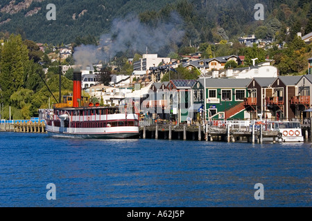 Vintage Dampfer festgemacht TSS Earnslaw Quayside Lake Wakatipu Queenstown Neuseeland Stockfoto