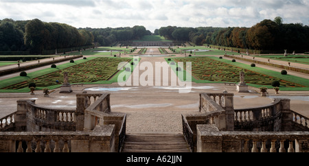 Vaux-le-Vicomte, Schloßpark, Blick Vom Schloß Auf sterben Perterres von Le Notre Stockfoto