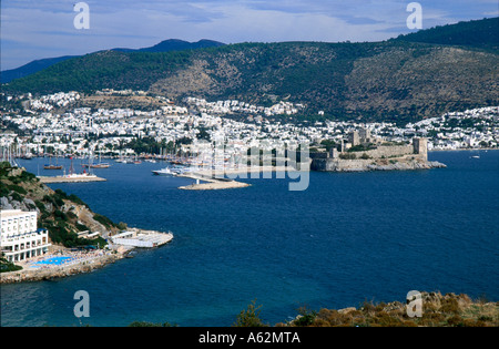 Erhöhte Ansicht von Burg und Stadt, Bodrum, Türkei, Europa Stockfoto