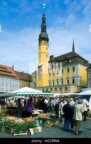 Menschen am Wochenmarkt in der Nähe von Rathaus, Bautzen, Eponymous District, Sachsen, Deutschland Stockfoto