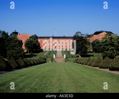 Uppsala Burg aus botanischen Gärten, Uppsala, Uppland, Schweden gesehen. Stockfoto