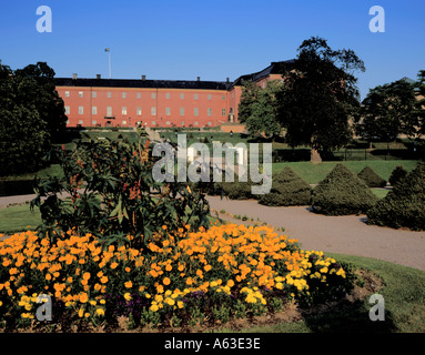 Uppsala Burg aus botanischen Gärten, Uppsala, Uppland, Schweden gesehen. Stockfoto