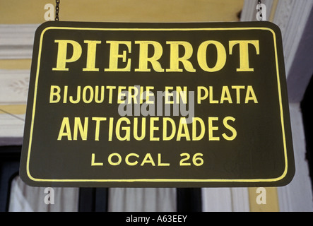 Zeichen für Pierrot Schmuck Antik speichern Pasaje De La Defensa San Telmo Bezirk der Provinz Buenos Aires Buenos Aires Argentinien Stockfoto