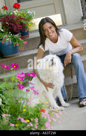 Frau mit Hund Stockfoto