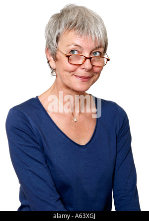 fünfzig Jahre alte Frau mit Brille Stockfoto