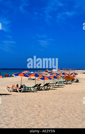 Strandleben-Bereich von Jandia Playa Insel Fuerteventura Kanaren Spanien Stockfoto