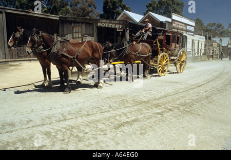 Alten Postkutsche auf Mainstreet von Sovereign Hill, Ballarat, Victoria, viktorianischen Goldfields AUS Stockfoto