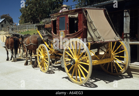 Alten Postkutsche auf Mainstreet von Sovereign Hill, Ballarat, Victoria, viktorianischen Goldfields AUS Stockfoto