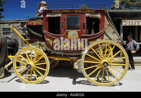 Alten Postkutsche auf Mainstreet von Sovereign Hill, Ballarat, Victoria, viktorianischen Goldfields AUS Stockfoto