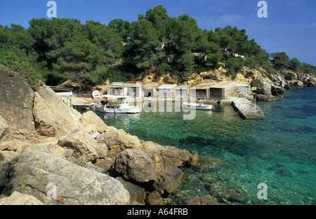 Fischerhafen in Cala Mastella, Ibiza Stockfoto